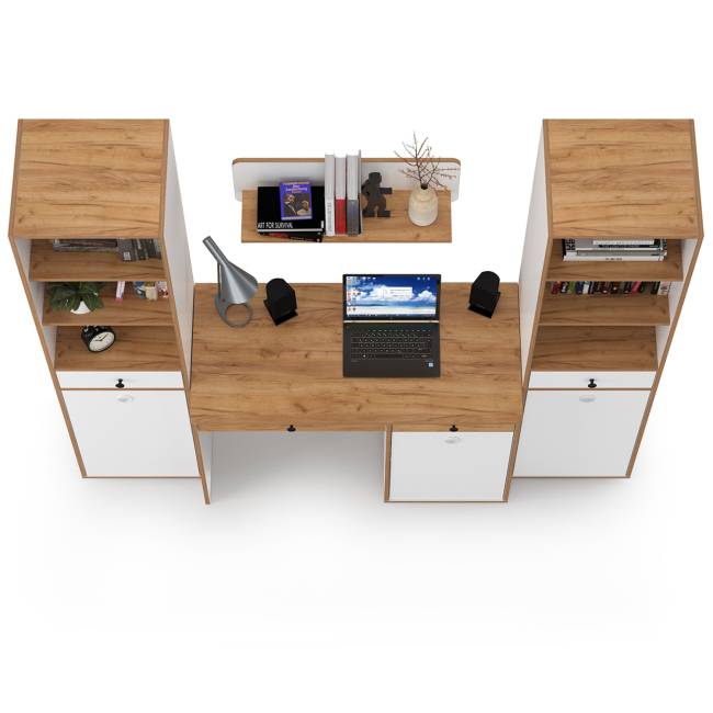 Стол компьютерный Вуди с навесной полкой и два пенала цвет белый премиум/дуб крафт золотой Стол компьютерный Вуди с навесной полкой и два пенала цвет белый премиум/дуб крафт золотой