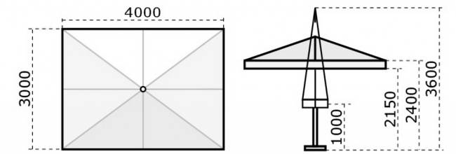 Зонт профессиональный телескопический 3х4 м Leonardo Telescopic антрацит, слоновая кость 3000х4000 мм