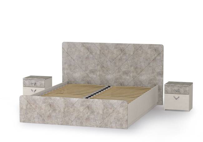 Кровать 1600 с подъёмным ортопедическим основанием и двумя тумбочками Амели 11.31 цвет шёлковый камень/бетон чикаго беж