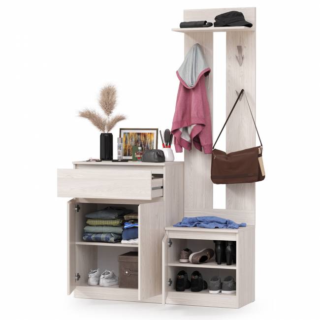 Тумба с вешалкой для верхней одежды и тумба-комод Ника цвет ясень анкор светлый Тумба с вешалкой для верхней одежды и тумба-комод Ника цвет ясень анкор светлый