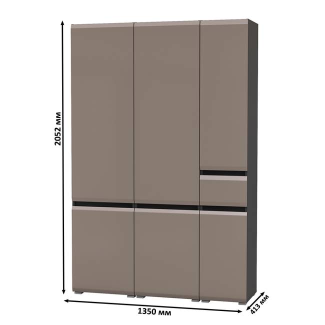 Два шкафа с дверками и шкаф-пенал с ящиком Сидней цвет антрацит/МДФ веллюто капучино