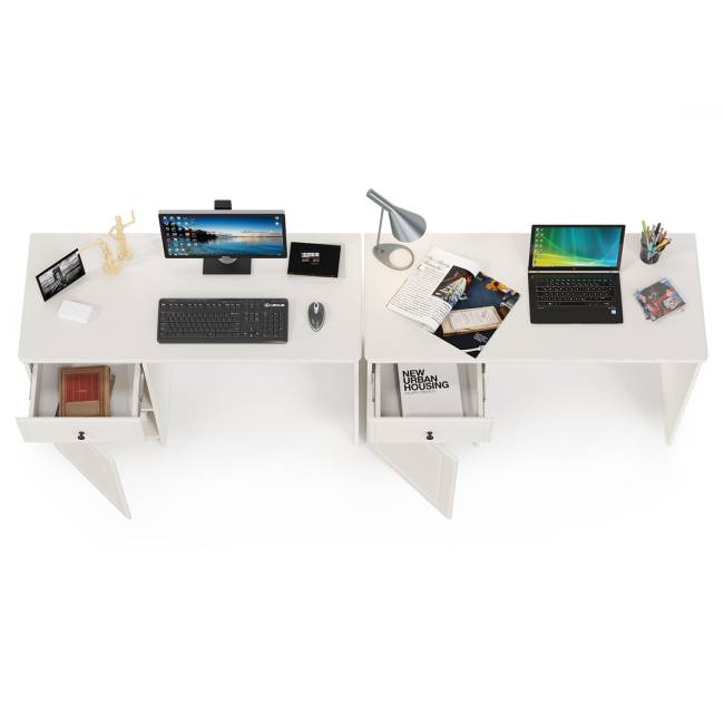 Два письменных стола Роуз цвет белый с тиснением поры дерева/ясень ваниль