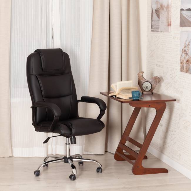 Кресло компьютерное Бергамо/Bergamo хром (22) кож/зам, черный, 36-6 черный кож/зам