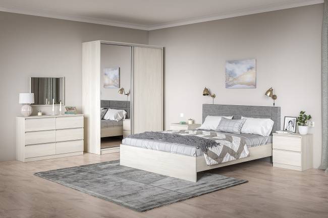 Кровать двуспальная с мягкой спинкой Ника 11.37 цвет ясень анкор светлый