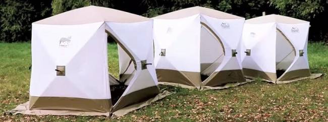 Палатка зимняя куб СЛЕДОПЫТ Premium 1,8х1,8 м, 3-х местная, 3 слоя, цв. белый/олива