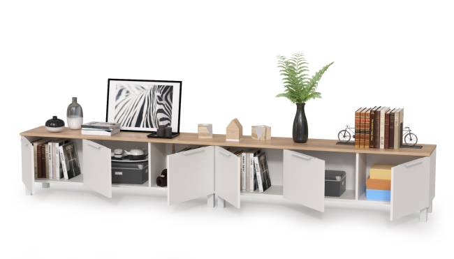 Две тумбы под ТВ 13.267.01 + 13.267.01 цвет белый шагрень/дуб сонома