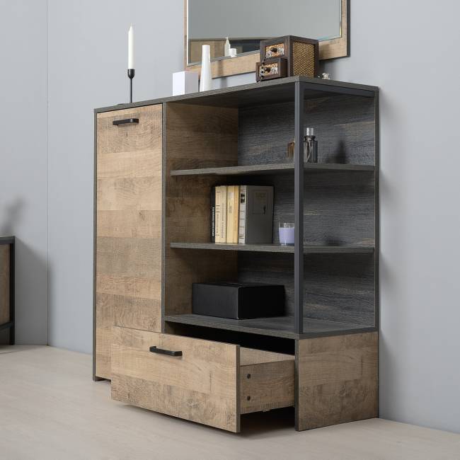 Стенка в гостиную Трувор № 54 с тумбой с подсветкой цвет дуб гранж песочный/интра