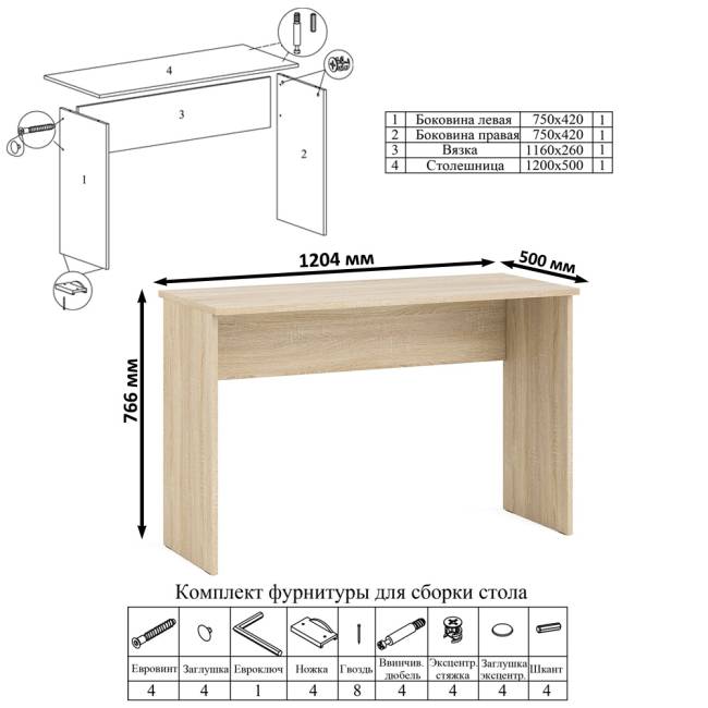 Большой комод МК1200.10 десять ящиков и письменный стол МСП1200 Мори цвет дуб сонома