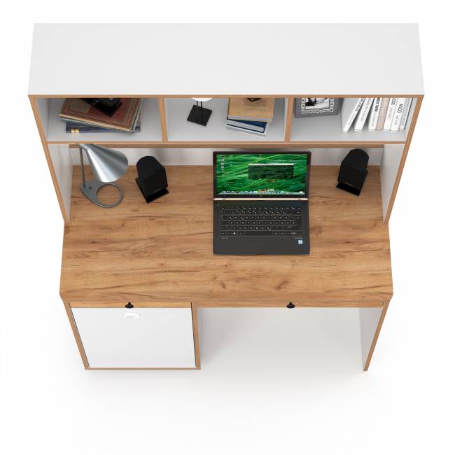 Письменный стол с надстройкой Вуди цвет белый премиум/дуб крафт золотой