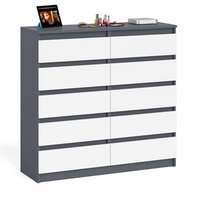 Комод высокий на десять выдвижных ящиков Мори МК1200.10 цвет графит/белый Комод высокий на десять выдвижных ящиков Мори МК1200.10 цвет графит/белый