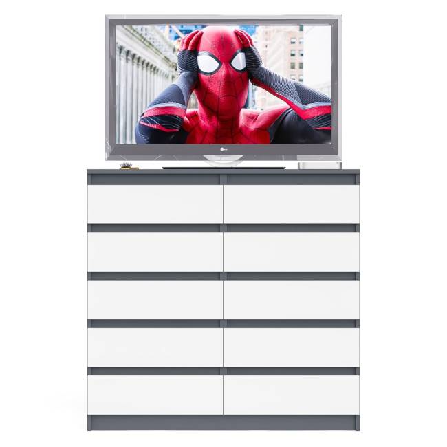 Комод высокий на десять выдвижных ящиков Мори МК1200.10 цвет графит/белый Комод высокий на десять выдвижных ящиков Мори МК1200.10 цвет графит/белый