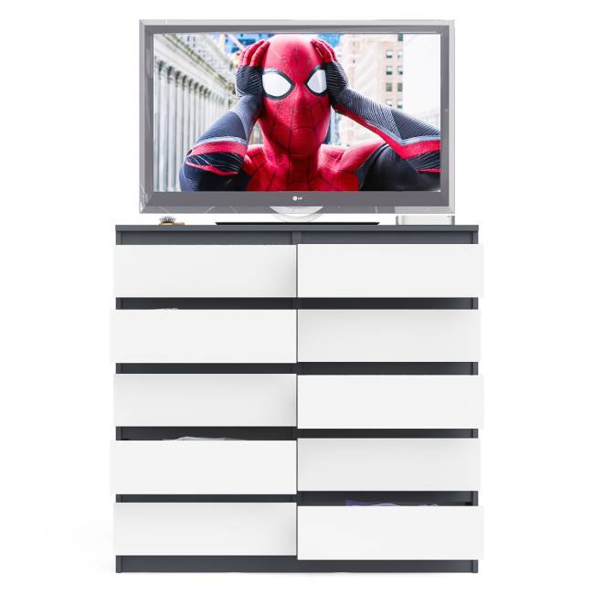 Комод высокий на десять выдвижных ящиков Мори МК1200.10 цвет графит/белый Комод высокий на десять выдвижных ящиков Мори МК1200.10 цвет графит/белый