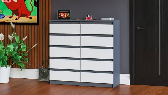 Комод высокий на десять выдвижных ящиков Мори МК1200.10 цвет графит/белый Комод высокий на десять выдвижных ящиков Мори МК1200.10 цвет графит/белый