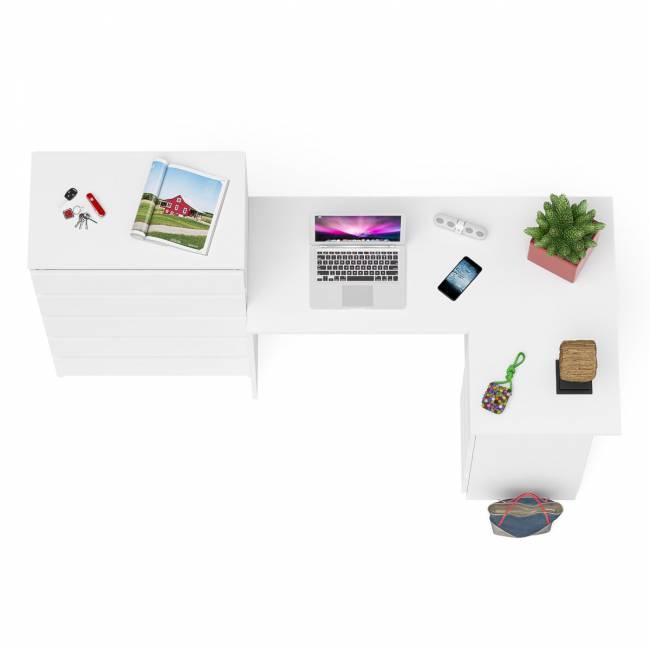 Высокий комод 700 пять ящиков и угловой компьютерный стол МС-16 правый серии Мори цвет белый