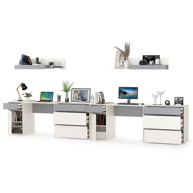 Мебель в детскую для учёбы Торонто цвет белый шагрень/стальной серый