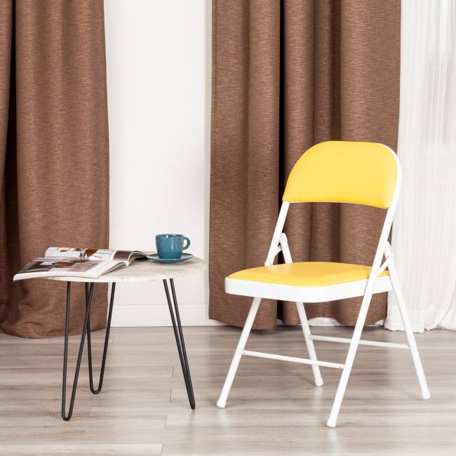 Стул складной Фолдер/Folder (мод.3022G) каркас: металл, сиденье/спинка: экокожа, 46.5х47.5х79см, желтый/белый  (Комплект из 6 шт.) желтый, белый каркас: металл, сиденье/спинка: экокожа