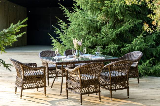 "Амароне" обеденная группа из искусственного ротанга на 6 персон, цвет коричневый "Амароне" обеденная группа из искусственного ротанга на 6 персон, цвет коричневый