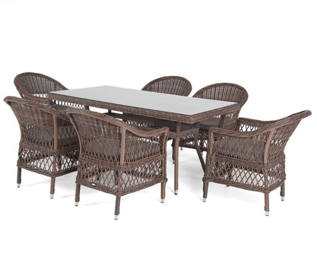"Амароне" обеденная группа из искусственного ротанга на 6 персон, цвет коричневый "Амароне" обеденная группа из искусственного ротанга на 6 персон, цвет коричневый