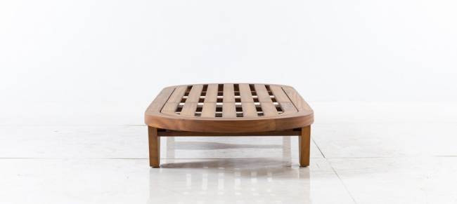 Шезлонг-лежак деревянный с матрасом Spain натуральный, голубой 2300х860x300 мм