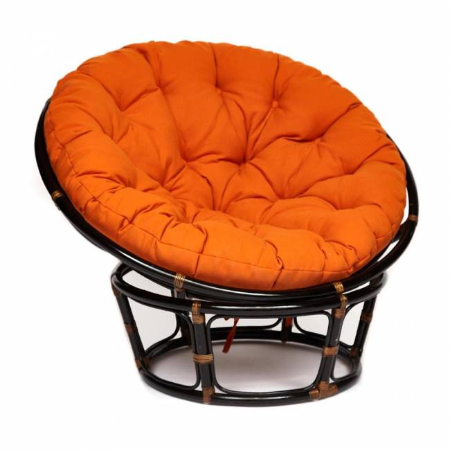 Кресло PAPASAN/ПАПАСАН 23/01 W  /с подушкой/ диаметр подушки 122 см, 115х101х104 см, Antique brown (античный черно-коричневый), ткань Оранжевый,