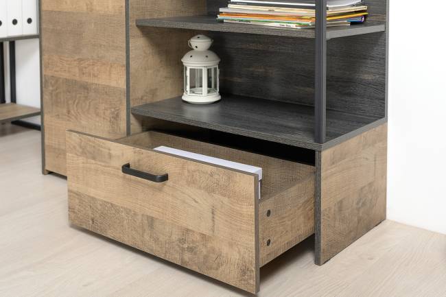 Комод с витриной с подсветкой и комод с дверкой и ящиком Трувор цвет дуб гранж песочный/интра