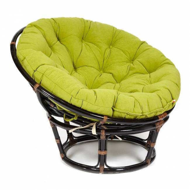 Кресло PAPASAN/ПАПАСАН 23/01 W  /с подушкой/ диаметр подушки 125 см, 115х101х104 см, Antique brown (античный черно-коричневый), флок Олива, 23