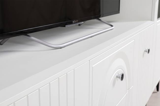 Две навесных полки с ТВ-тумбами и сервантом Валенсия цвет белый шагрень